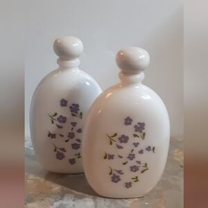 2 1974 AVON MILKGLASS  LAVENDER COLOGNE BOTTLES ~ Refilable,Screwtops 4" Tall